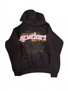 Black/Pink Sp5der Hoodie | M